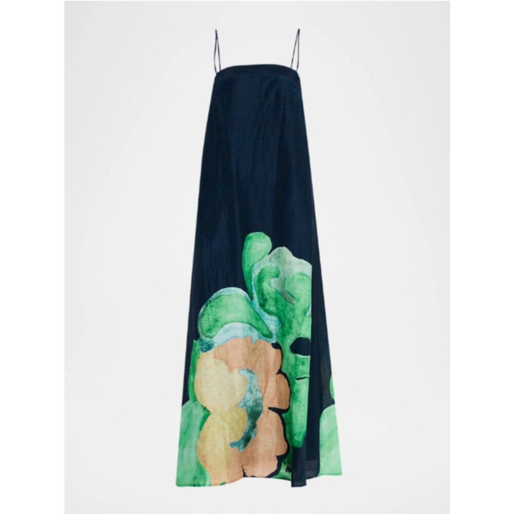 Significant Other Women's Edith Linen Maxi Dress Blue and Green Size 12 NWT
